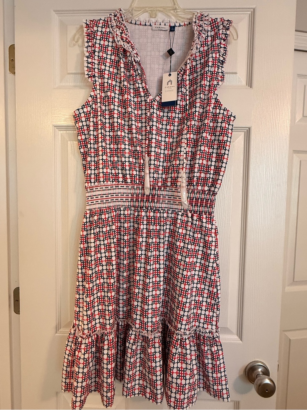 Cabana Life Red, Navy & White Smocked Dress BNWT size L